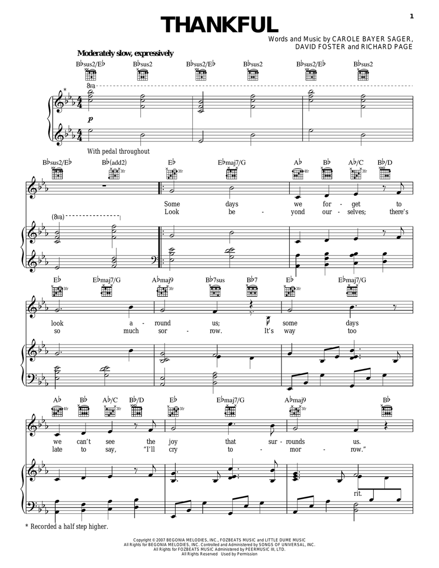 Thankful Piano, Vocal, Guitar scores gallery preview page 1