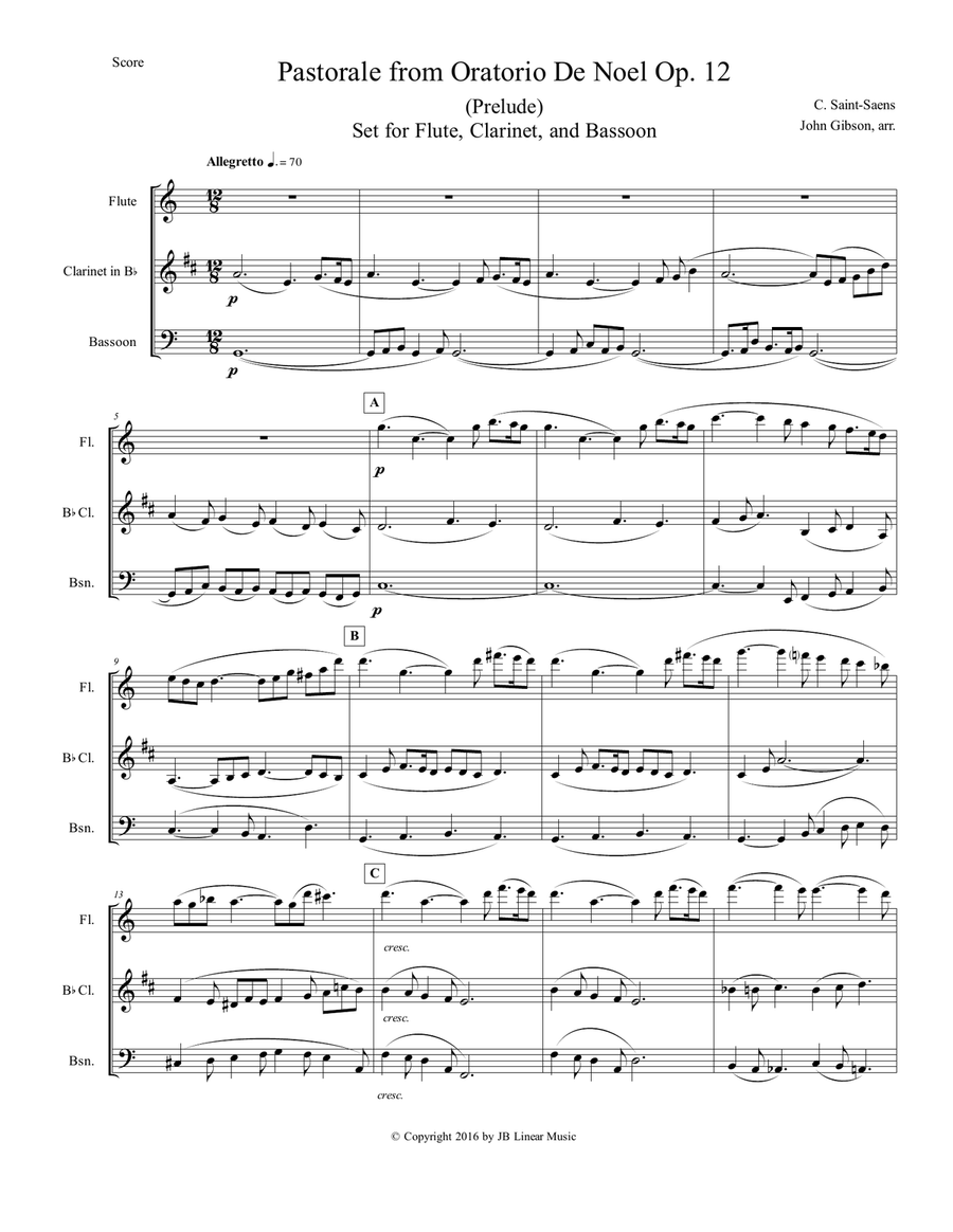 Pastorale from Oratorio De Noel for flute, clarinet, and bassoon Woodwind Trio scores gallery preview page 2