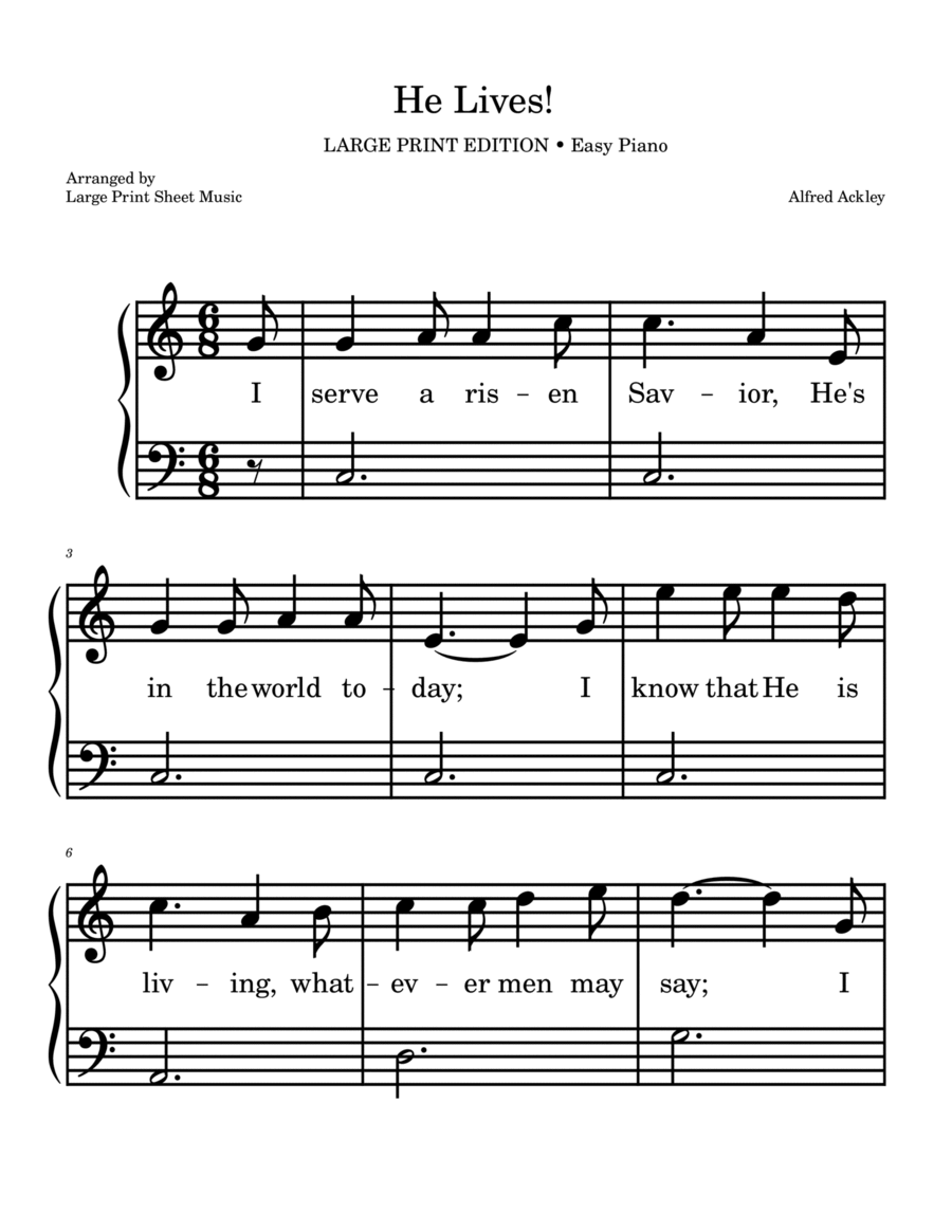 He Lives! LARGE PRINT Easy Piano Easter Praise and Worship Gospel Hymn Easy Piano scores gallery preview page 1