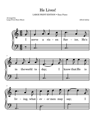 He Lives! LARGE PRINT Easy Piano Easter Praise and Worship Gospel Hymn