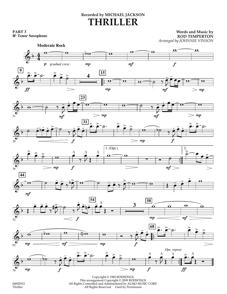 Thriller - Pt.3 - Bb Tenor Saxophone Concert Band scores gallery preview page 1
