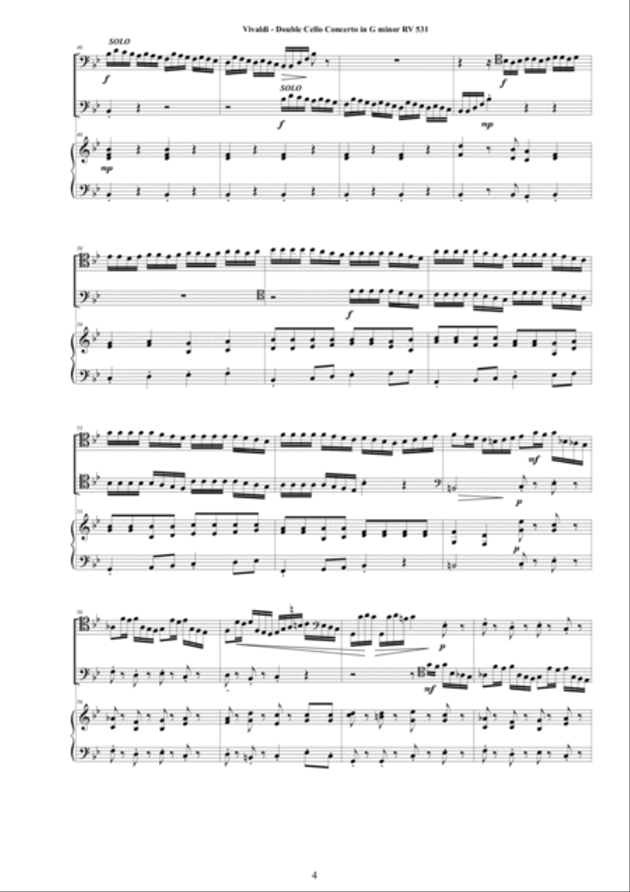 Vivaldi - Double Cello Concerto in G minor RV531 for Two Cellos and Cembalo (or Piano) String Duet scores gallery preview page 4