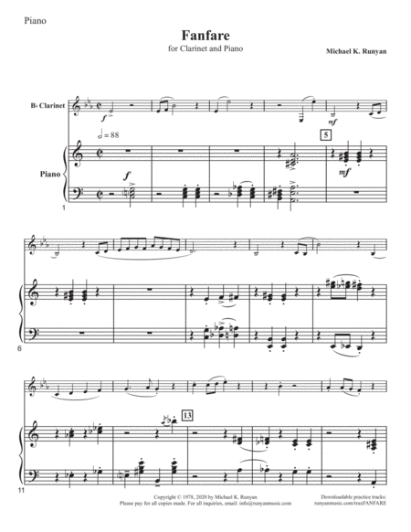 Fanfare, for Clarinet with Piano Accompaniment (all parts) image number null