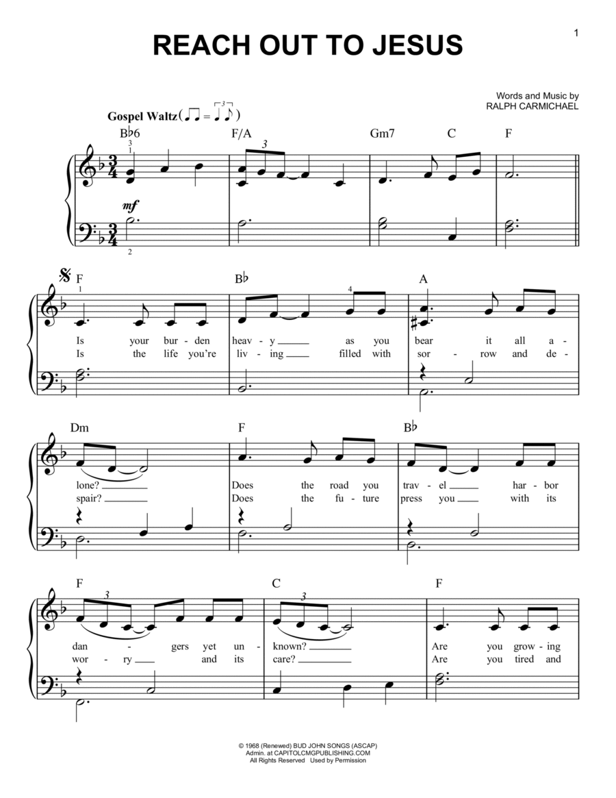Reach Out To Jesus Reach Out To Jesus Easy Piano scores gallery preview page 1