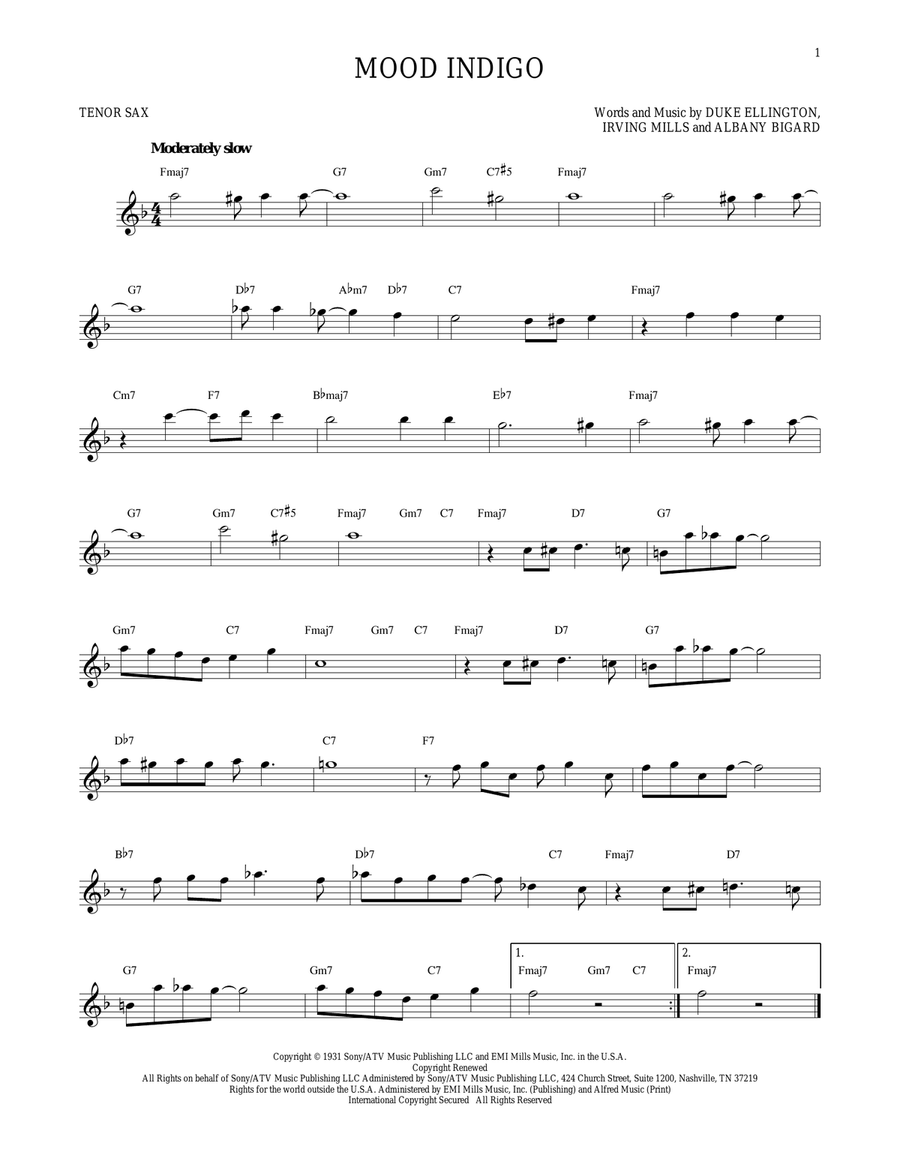 Mood Indigo Tenor Saxophone scores gallery preview page 1