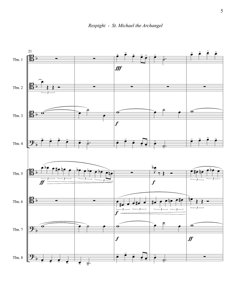 Respighi - St. Michael the Archangel from Church Windows for Trombone Octet Large Ensemble scores gallery preview page 5
