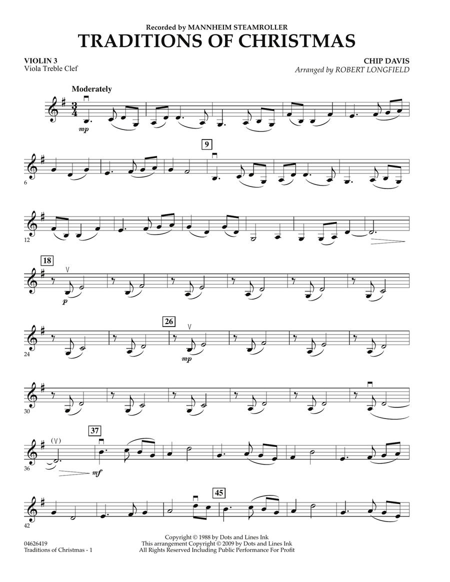 Traditions of Christmas - Violin 3 (Viola Treble Clef) Orchestra scores gallery preview page 1