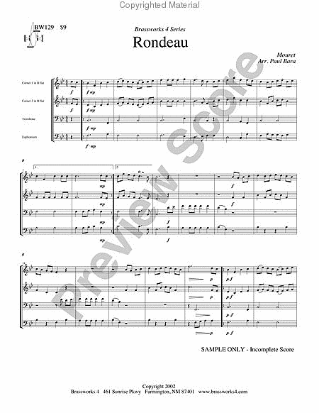 Rondeau by Jean-Joseph Mouret Brass Quartet - Sheet Music