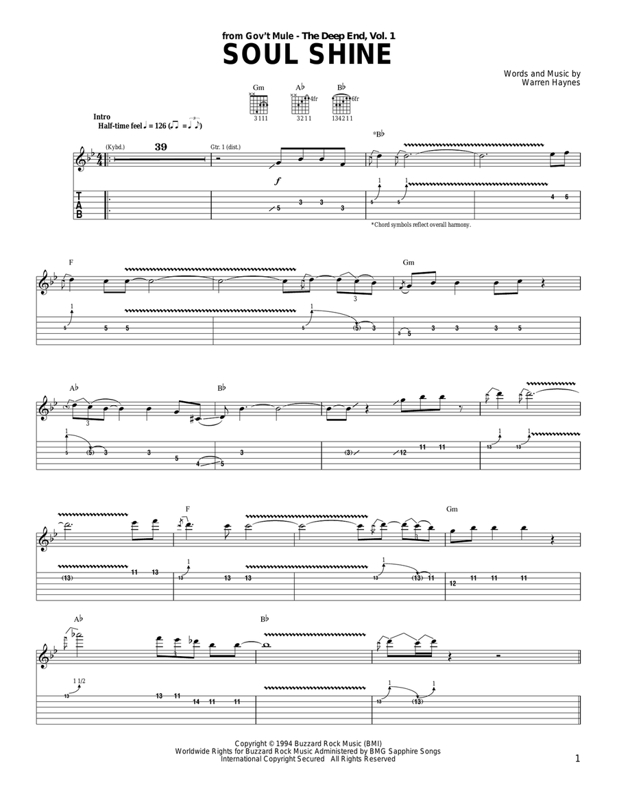 Soul Shine Acoustic Guitar scores gallery preview page 1