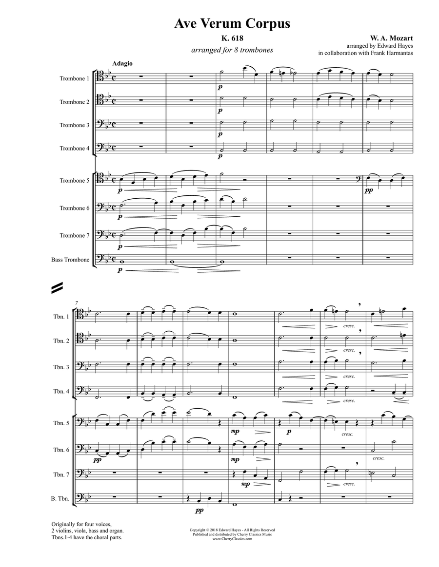 Ave Verum Corpus for 8 Trombones Brass Ensemble scores gallery preview page 1