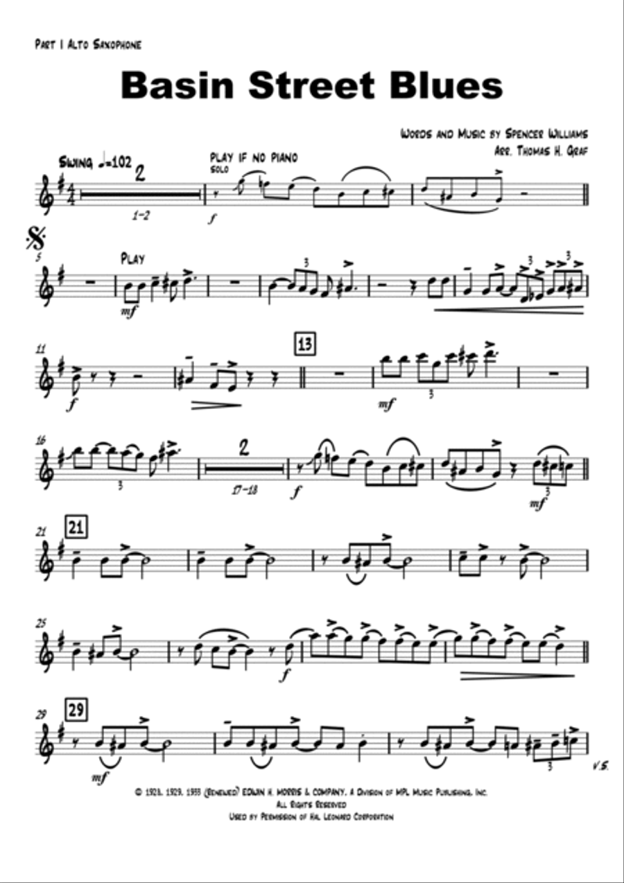 Basin Street Blues Saxophone Quartet scores gallery preview page 6