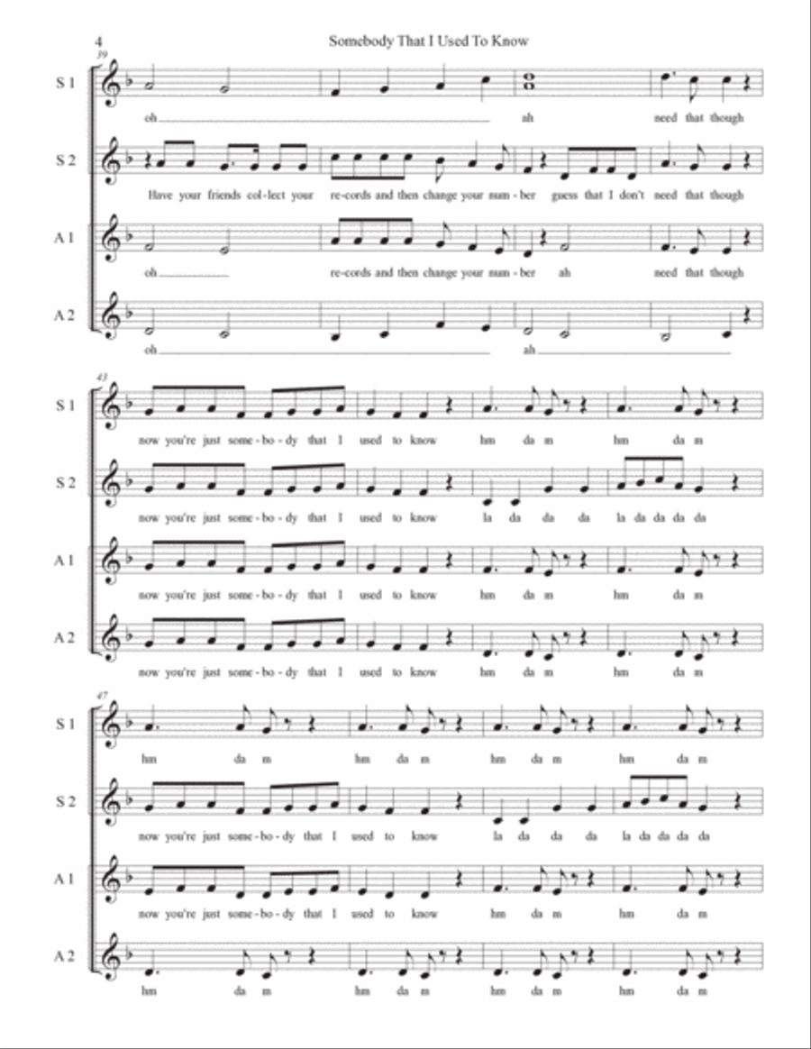 Somebody That I Used To Know SSAA scores gallery preview page 4