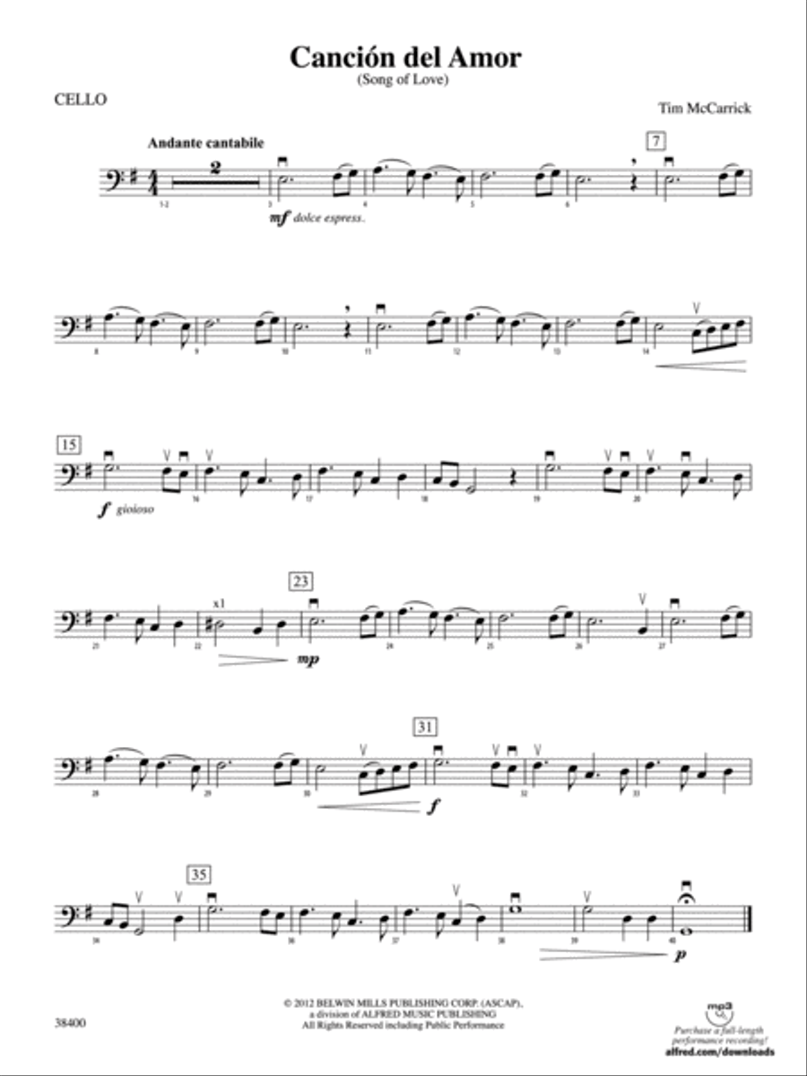 Canción del Amor: Cello String Orchestra scores gallery preview page 1