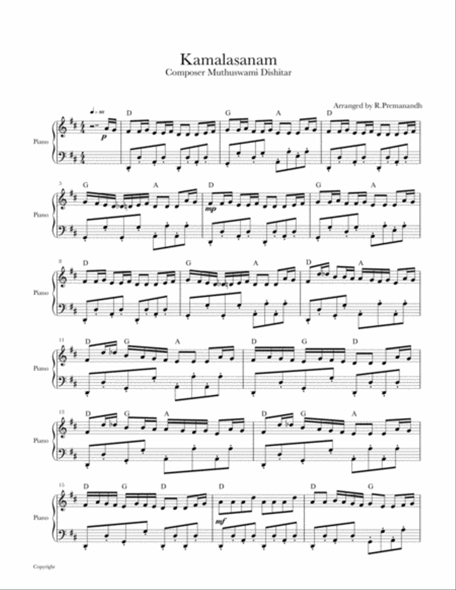 Kamalasanam Kamalasanam Piano Solo scores gallery preview page 1