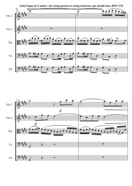 Little Fugue in G minor, BWV 578 (transposed to C sharp minor) for String Quartet or String Orchestr image number null