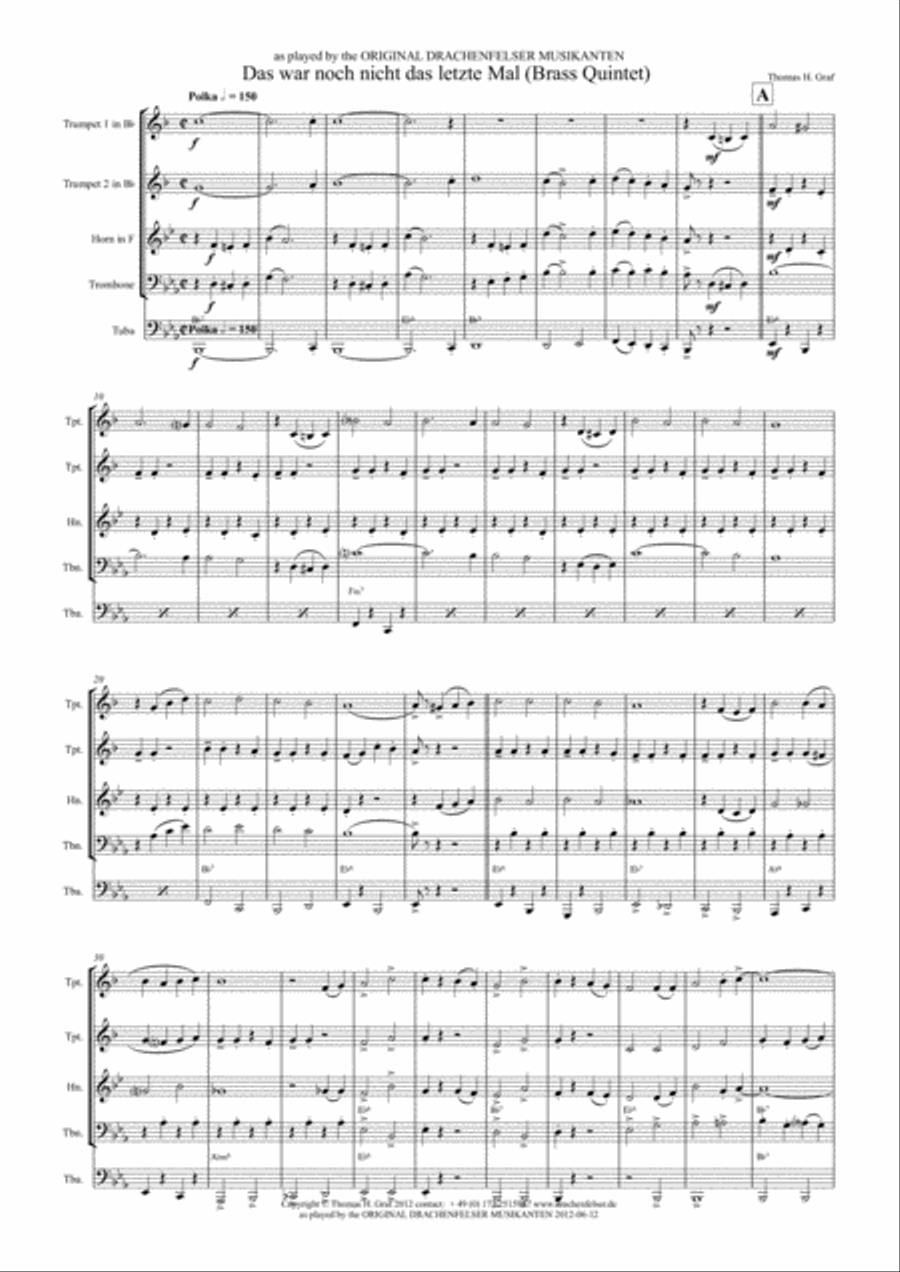 Das war noch nicht das letzte Mal - German Polka - Oktoberfest - Brass Quintet Brass Quintet scores gallery preview page 1