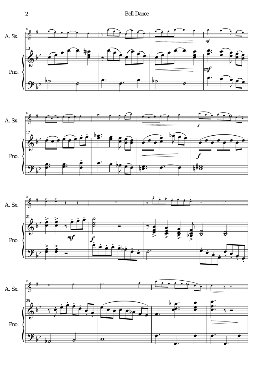 Bell Dance for alto saxophone and piano Alto Saxophone scores gallery preview page 2