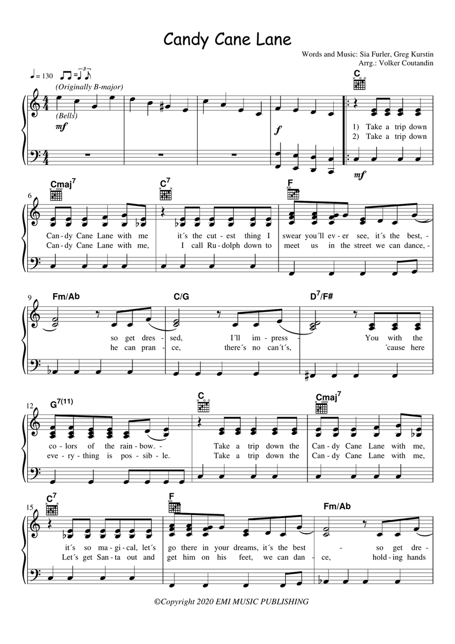 Candy Cane Lane Candy Cane Lane Piano, Vocal, Guitar scores gallery preview page 1