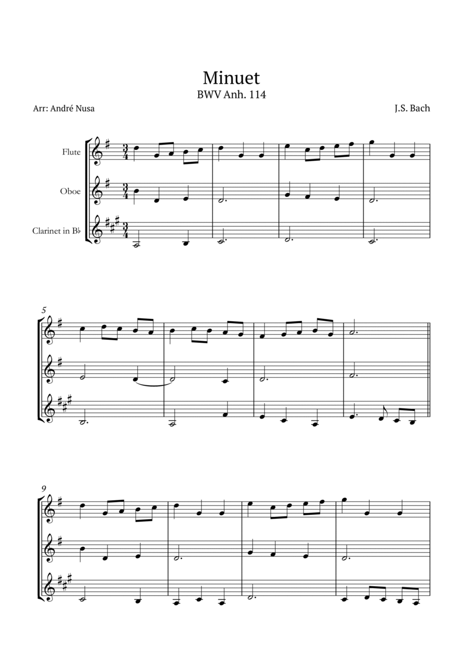 Minuet in G BWV Anh. 114 Woodwind Trio scores gallery preview page 1