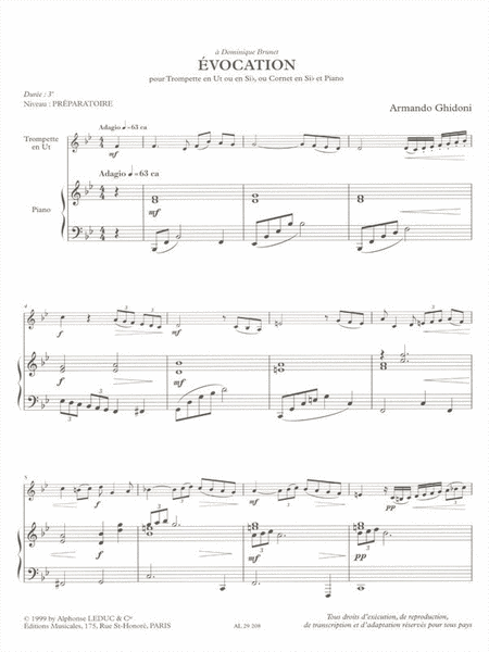Evocation (trumpet, Cornet And Piano)