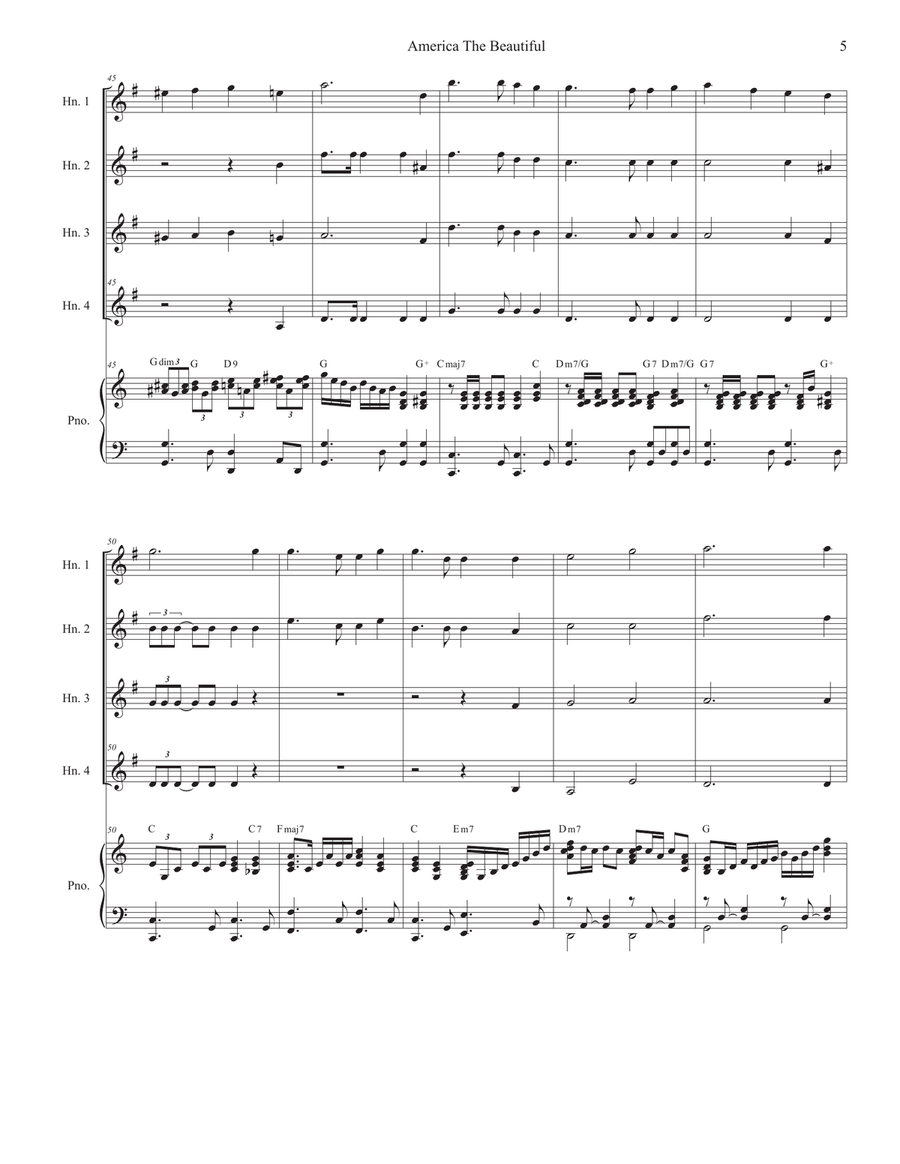 America The Beautiful (French Horn Quartet and Piano) French Horn Quartet scores gallery preview page 5