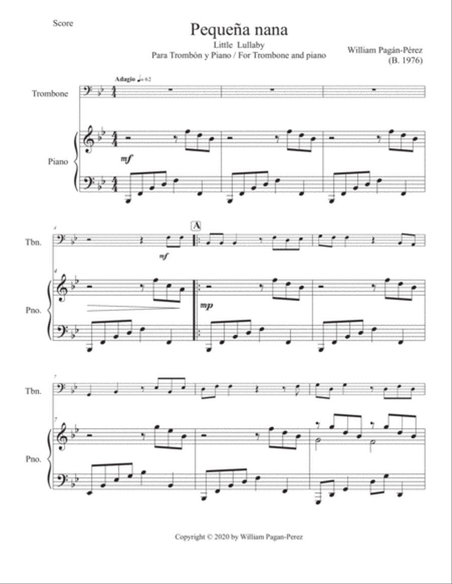 Little Lullaby (Pequeña nana) for Trombone and Piano Piano scores gallery preview page 2
