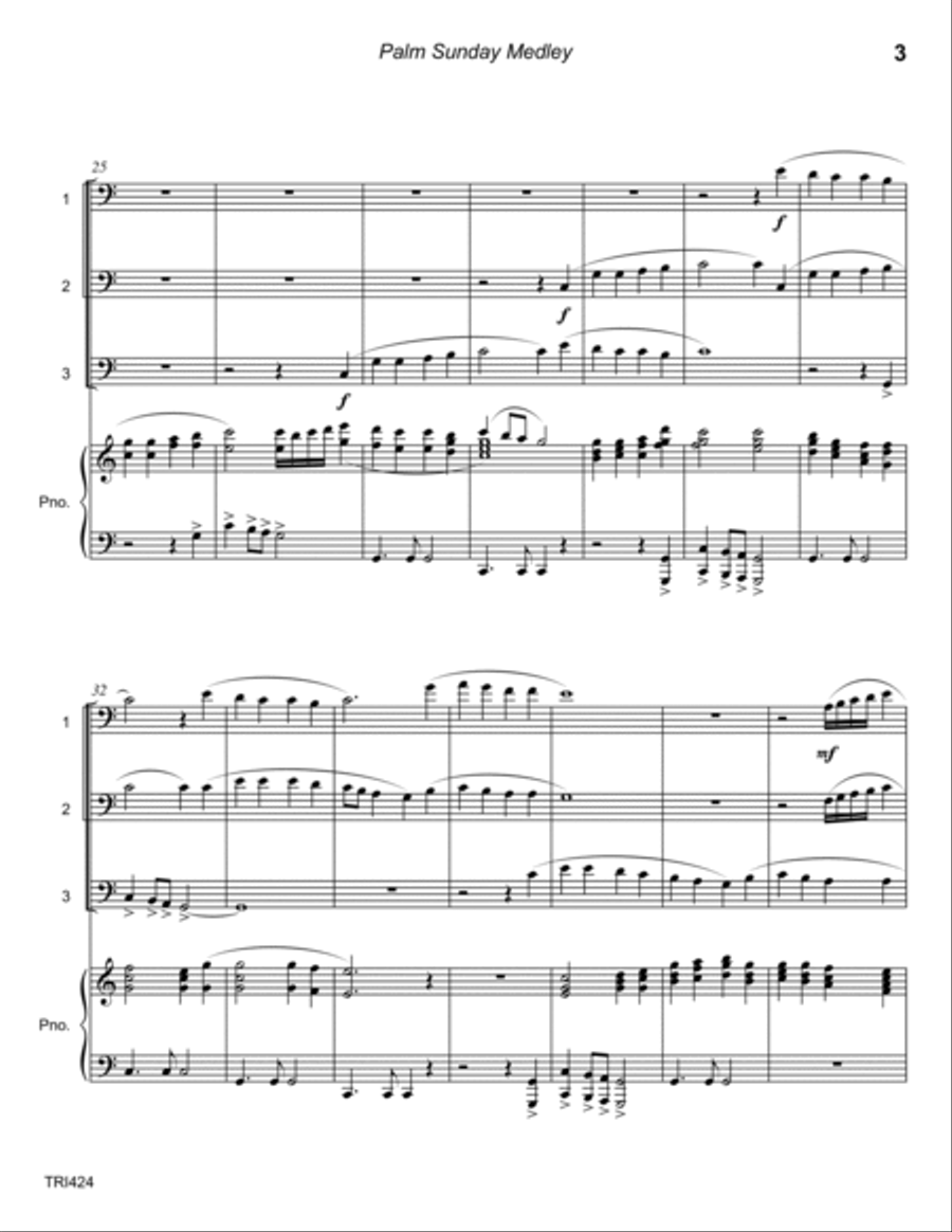 PALM SUNDAY MEDLEY (4 hymns) - TRIO OF TROMBONES/SAXOPHONES with Piano Accompaniment Brass Ensemble scores gallery preview page 3