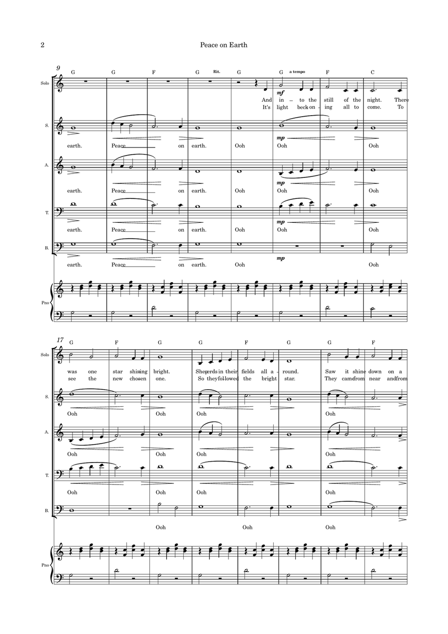 Peace on Earth - Christmas Song - SATB and piano 4-Part scores gallery preview page 2