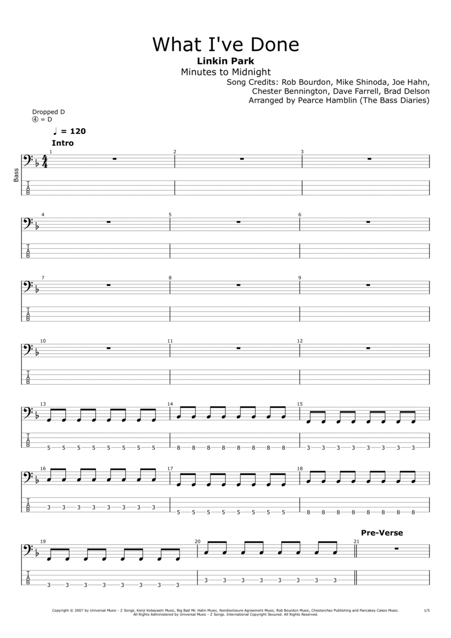 What I've Done Bass Guitar scores gallery preview page 1