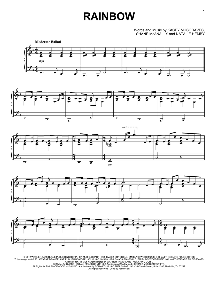 Rainbow Piano Solo scores gallery preview page 1