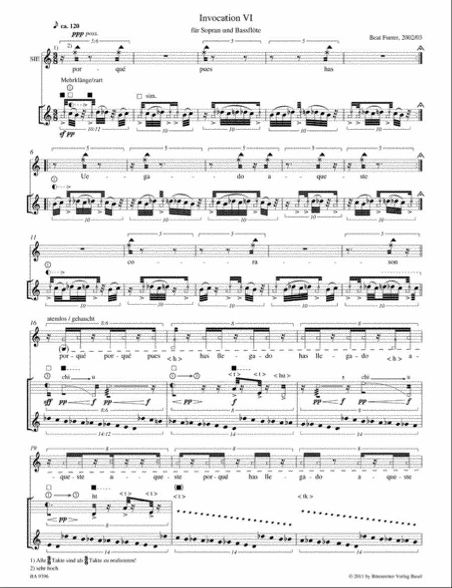 invocation VI for Soprano and Bass Flute Flute scores gallery preview page 2