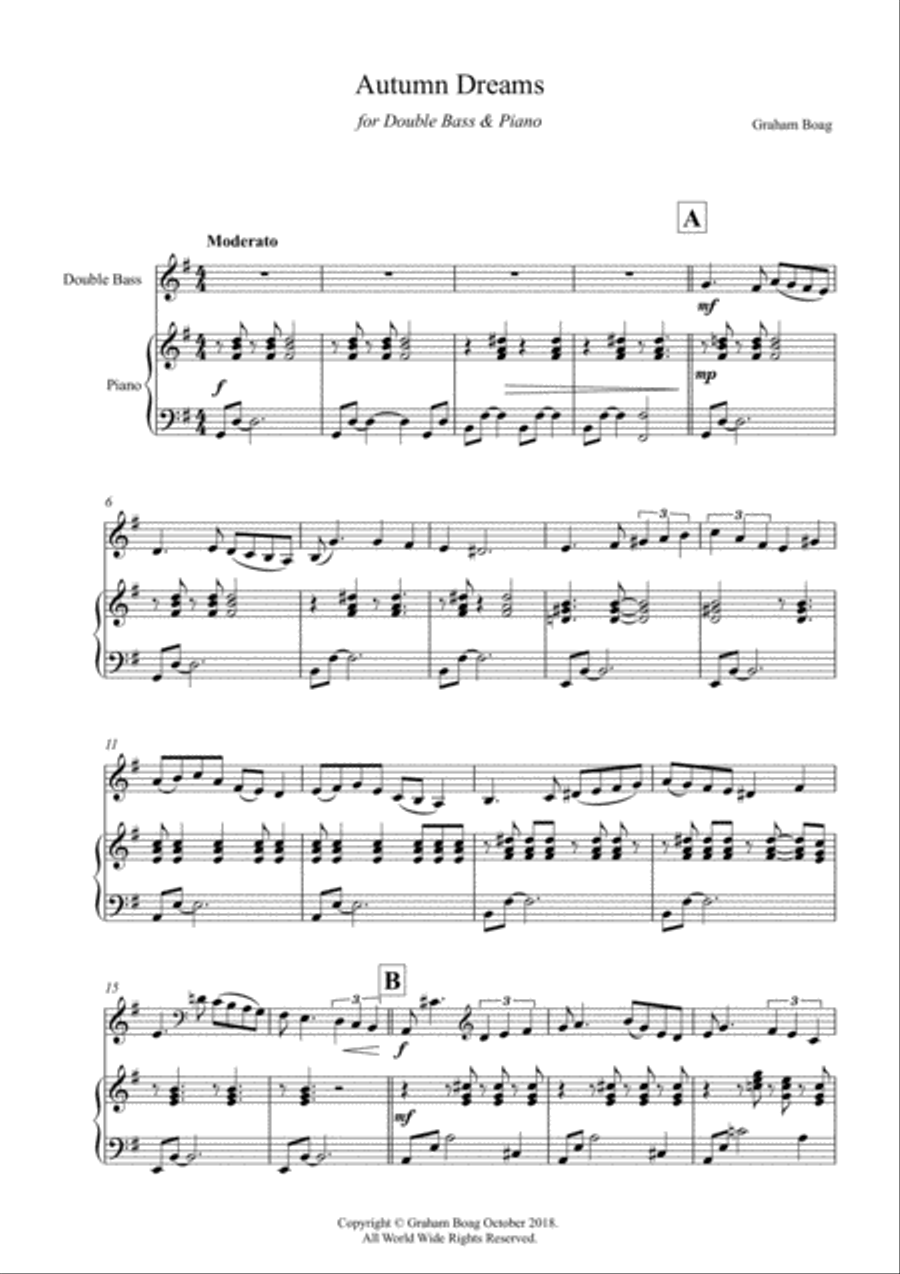 Autumn Dreams for Double Bass & Piano Double Bass scores gallery preview page 2