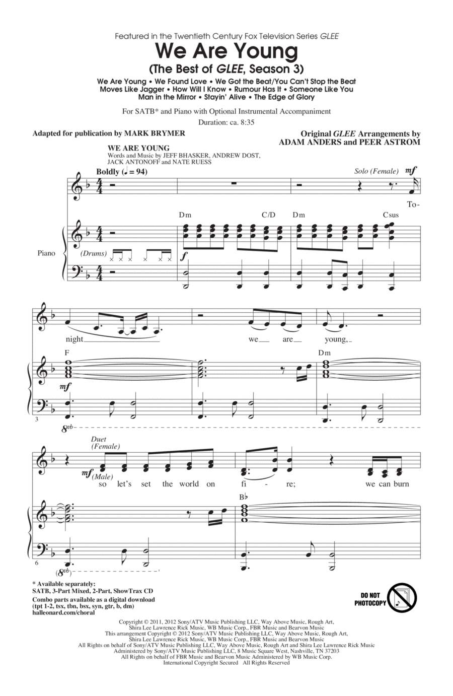 We Are Young (The Best Of Glee Season 3) (Medley) 4-Part scores gallery preview page 1