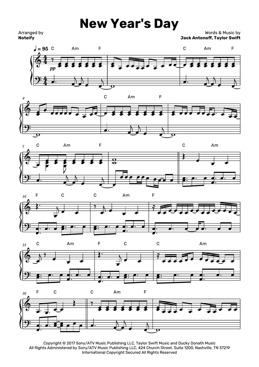 New Year's Day Piano Solo scores gallery preview page 1