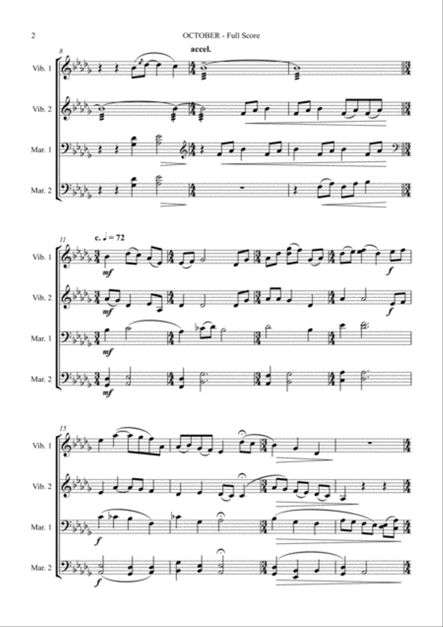 October (Alleluia) for Mallet Quartet (arr. Joby Burgess) - Full Score Percussion Ensemble scores gallery preview page 2