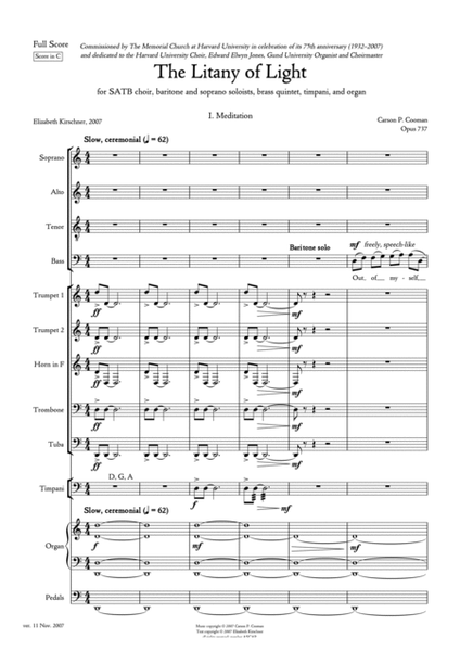 Carson Cooman - The Litany of Light (2007) for SATB choir, baritone and soprano soloists, brass quin