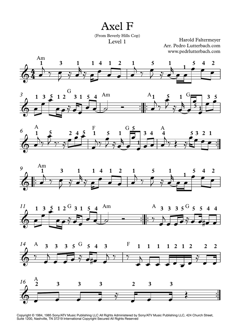 Axel F Easy Piano scores gallery preview page 1