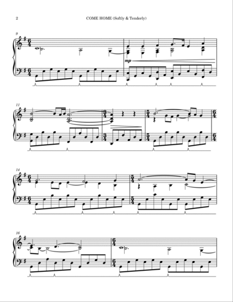 Come Home (Softly & Tenderly) Piano Solo scores gallery preview page 2