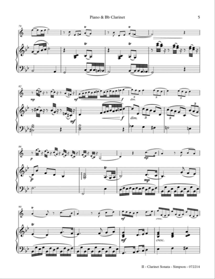 Clarinet Sonata - 2nd Mov., (Andante affettuoso) Clarinet Solo scores gallery preview page 5
