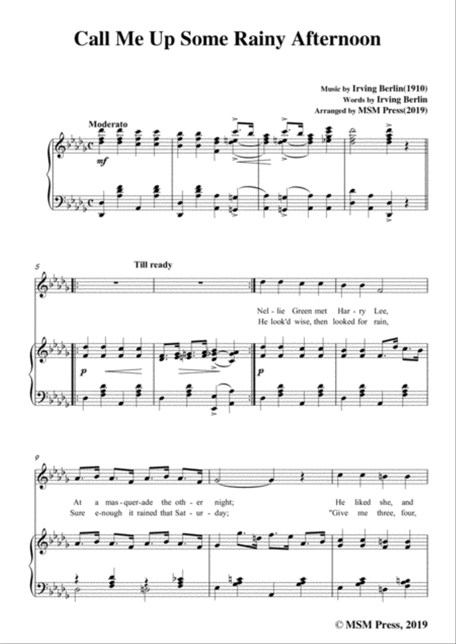 Irving Berlin-Call Me Up Some Rainy Afternoon,in D flat Major,for Voice&Piano Voice scores gallery preview page 3