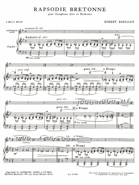 Breton Rhapsody, For Alto Saxophone And Piano