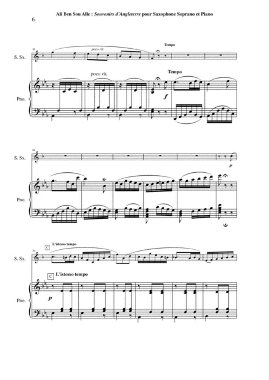 Ali Ben Sou Alle: Souvenirs d'Angleterre for soprano saxophone and piano Soprano Saxophone scores gallery preview page 6
