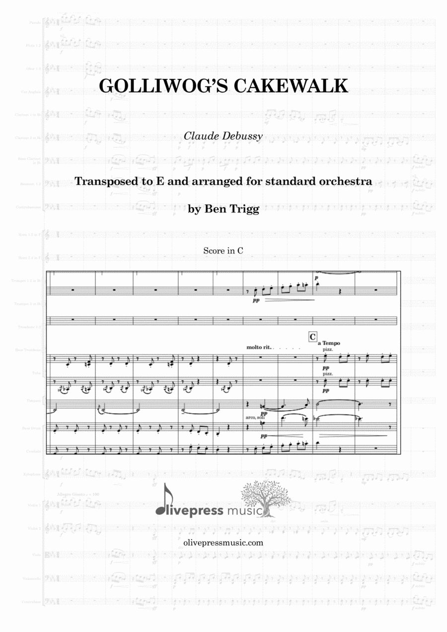 Golliwog's Cakewalk (Standard Orchestra) – Score and Parts – Transposed to E Full Orchestra scores gallery preview page 1