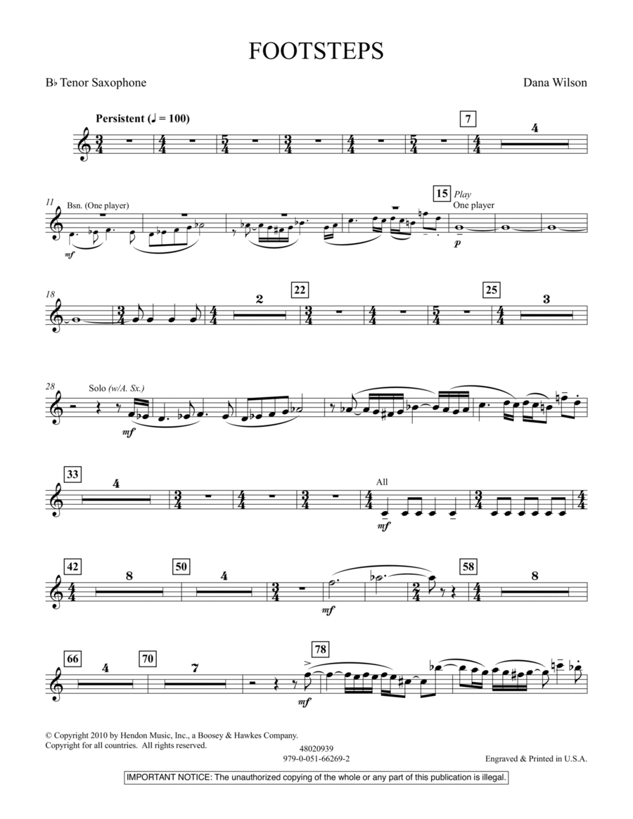 Footsteps - Bb Tenor Saxophone Tenor Saxophone scores gallery preview page 1
