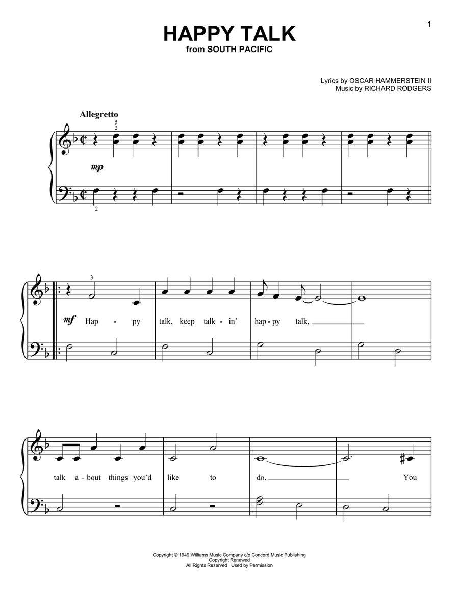 Happy Talk (from South Pacific) Easy Piano scores gallery preview page 1