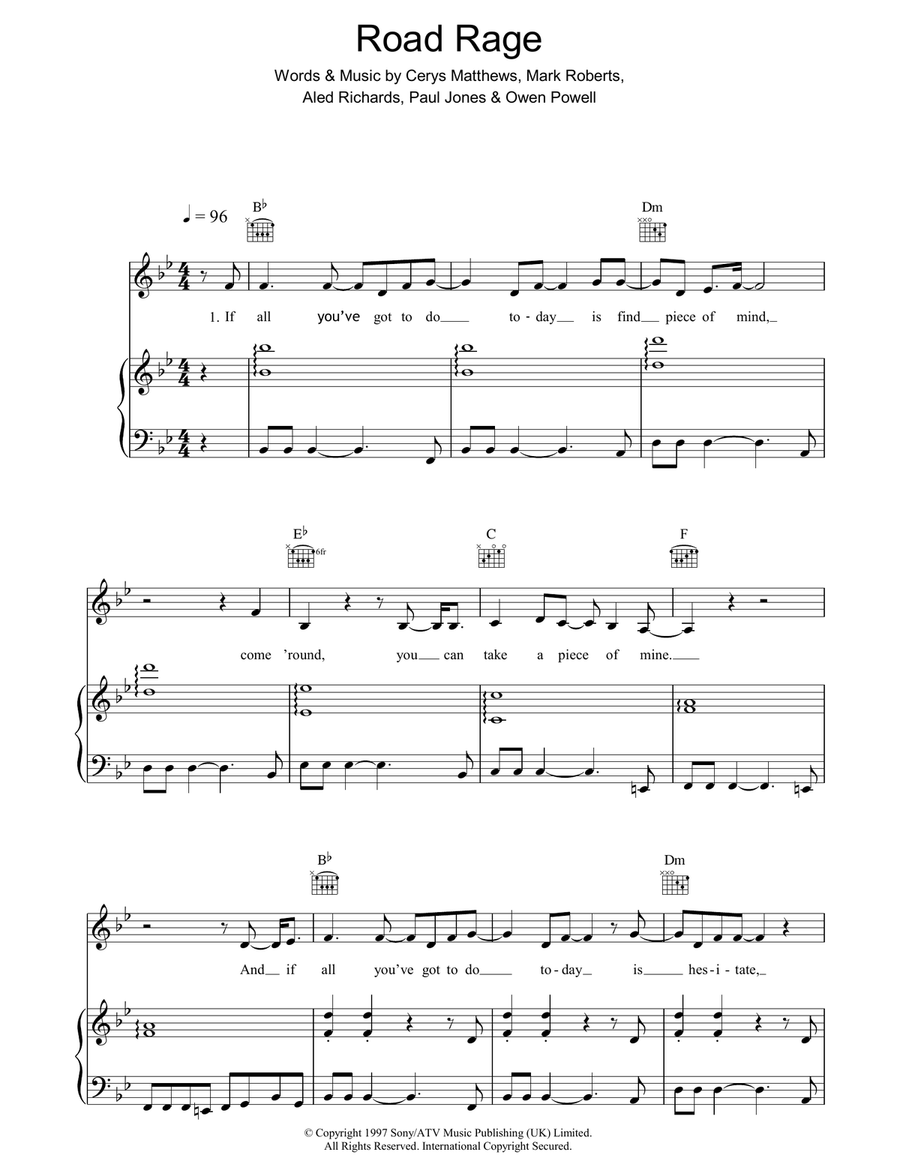 Road Rage Piano, Vocal, Guitar scores gallery preview page 1