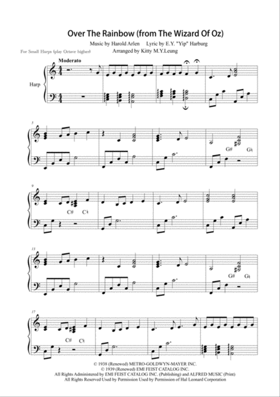 Over The Rainbow (from The Wizard Of Oz) Harp scores gallery preview page 2