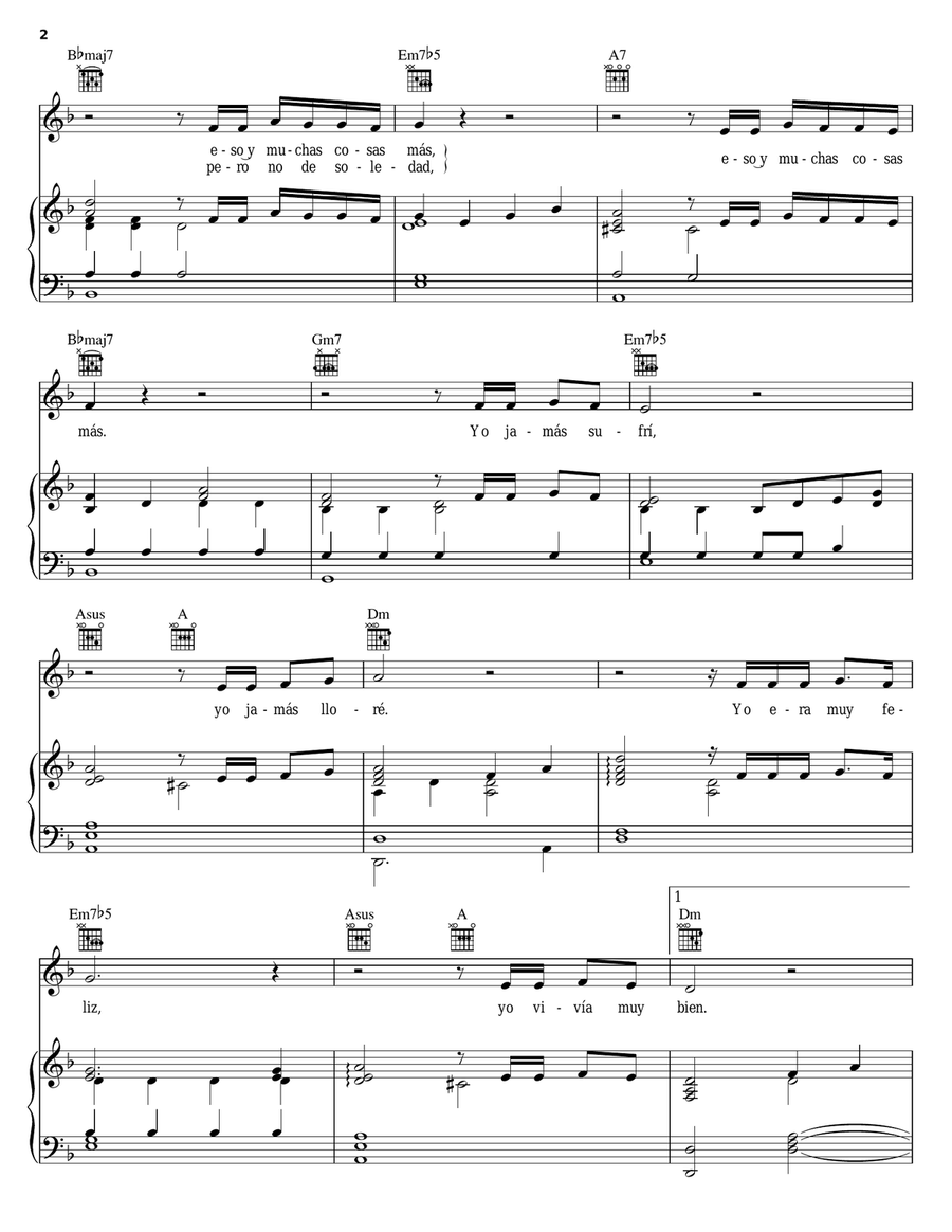 Hasta que te conoci Piano, Vocal, Guitar scores gallery preview page 2