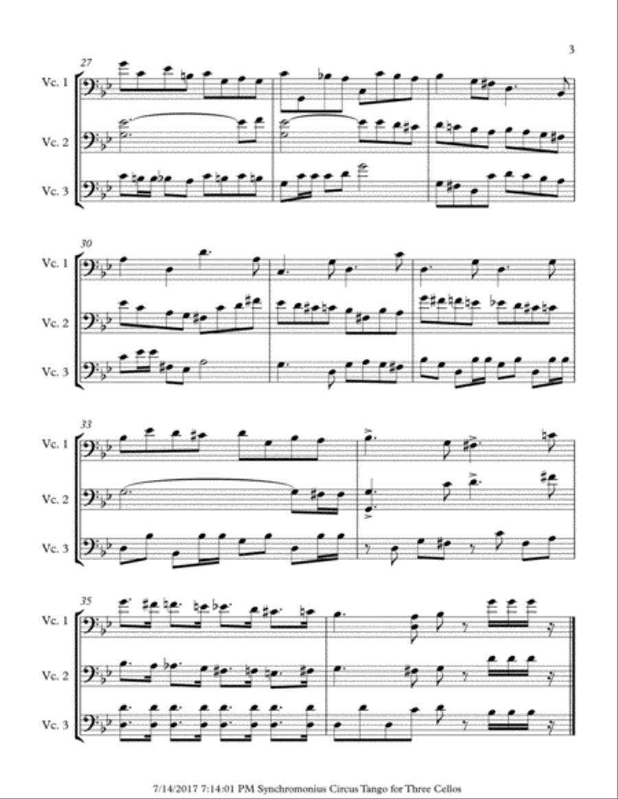 Synchromonius (The Circus Tango) for Cello Trio Cello scores gallery preview page 3