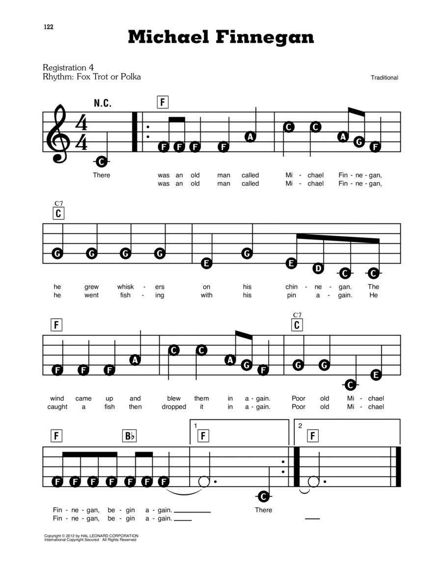 Michael Finnegan Electronic Keyboard scores gallery preview page 1